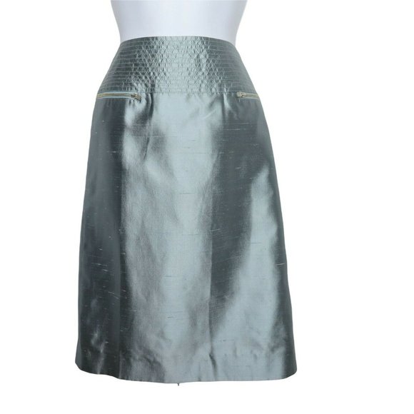 New Eccoci Carlisle Silk Pencil Skirt 6 Powdered Blue Knee Length Lined Academia - Picture 3 of 11